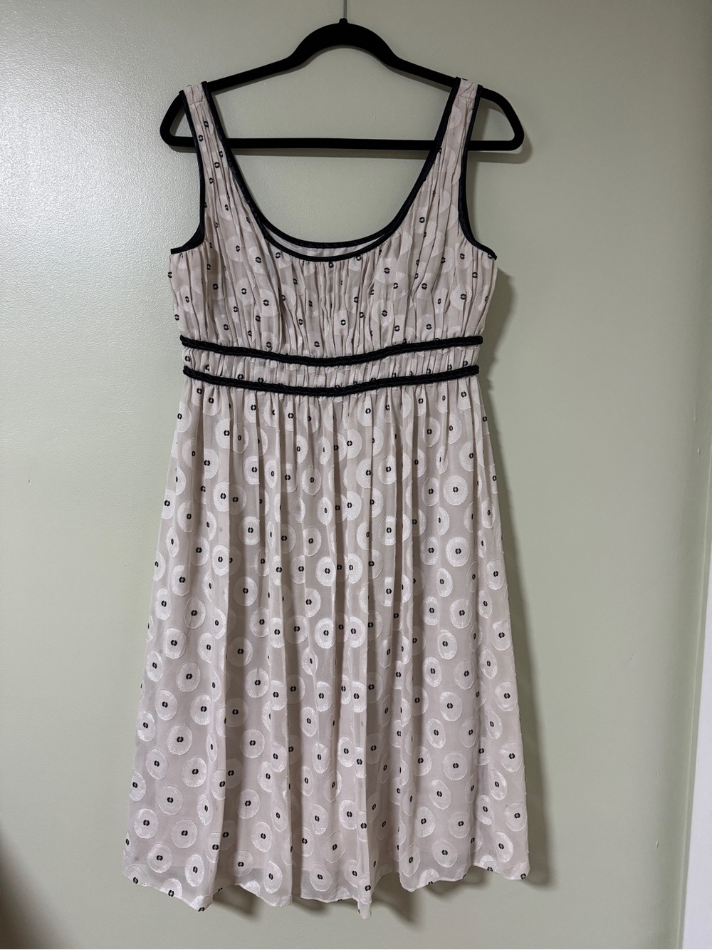 Adrianna Papell Cream Eyelet Sleeveless Dress with Black Trim